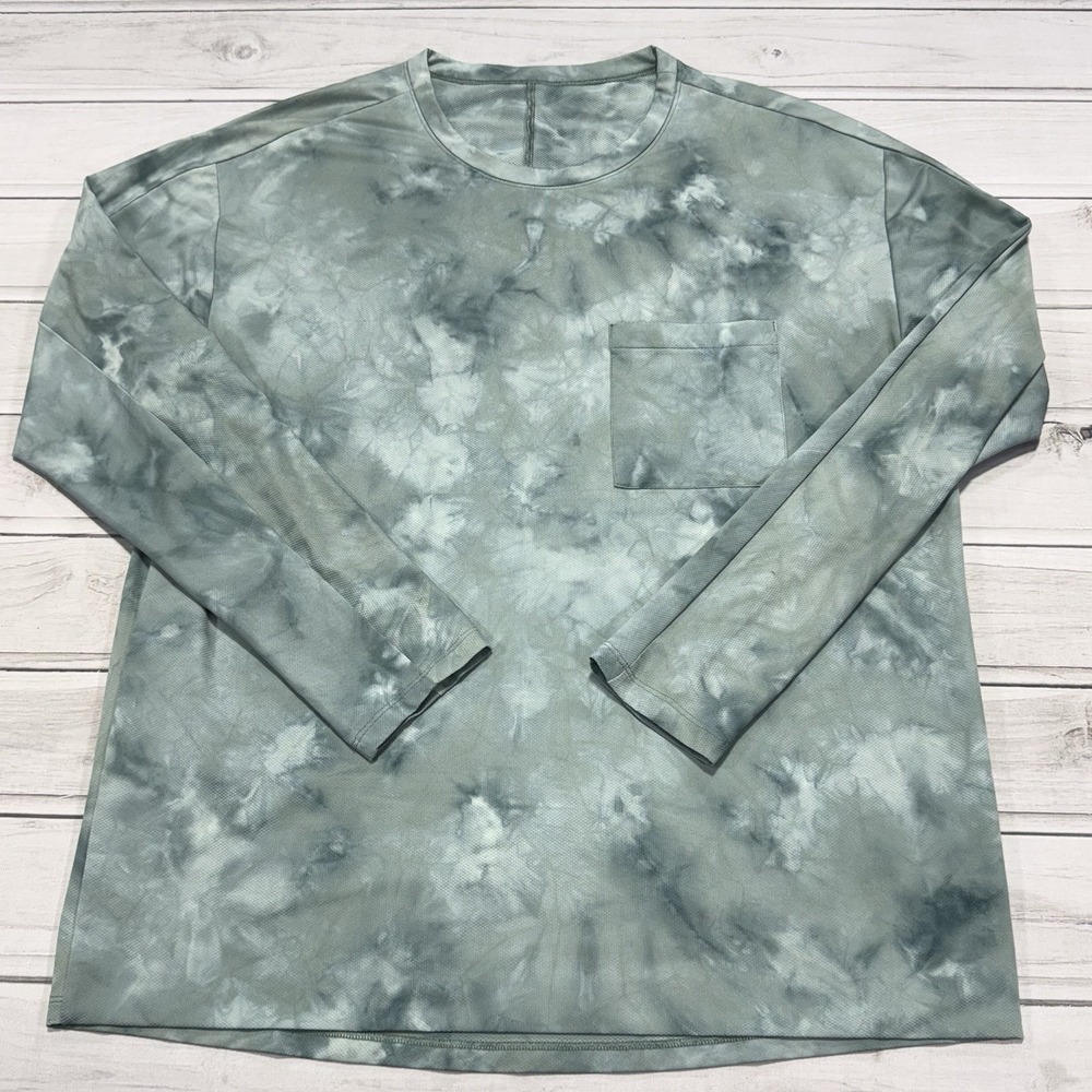 Lululemon‎ Long Sleeve Shirt Mens XL Blue Tie Dye Relaxed Mesh Pocket Active Top